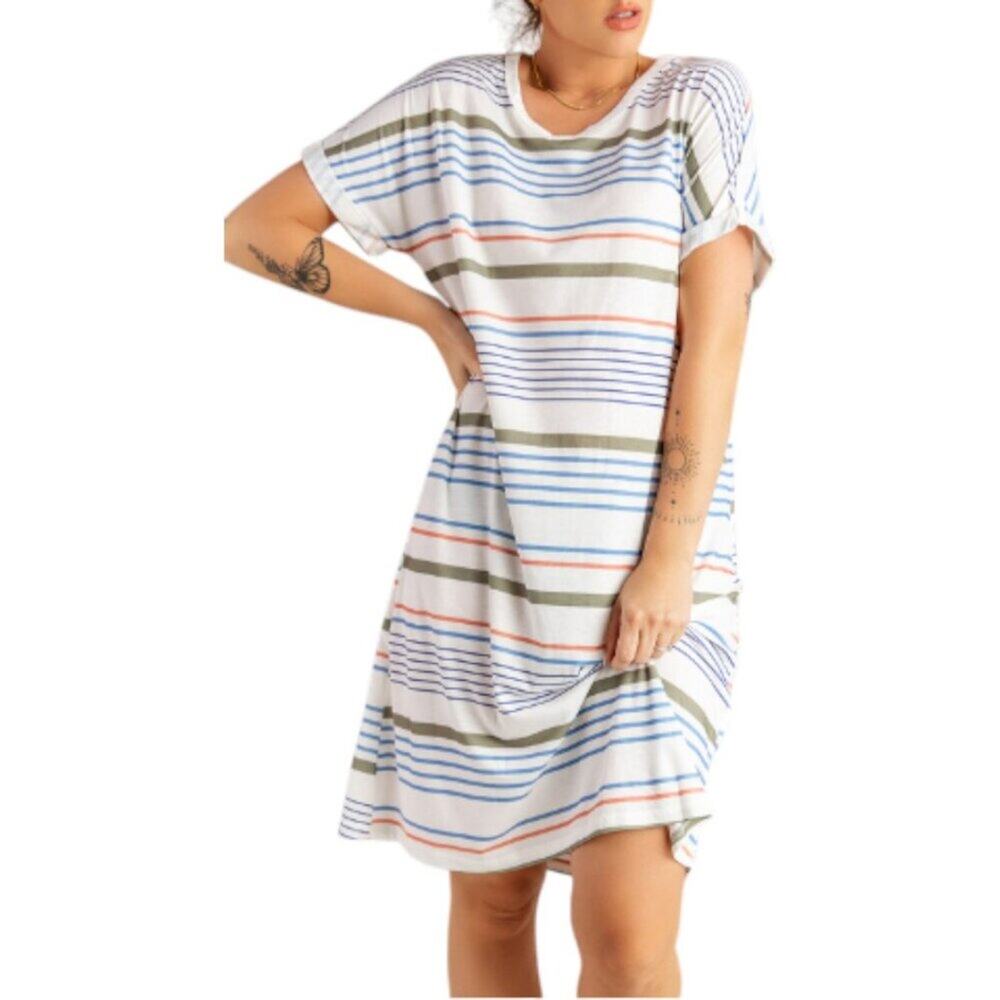 Striped T-Shirt Dress Multicolor Short Sleeve Knit Lightweight Size M Medium